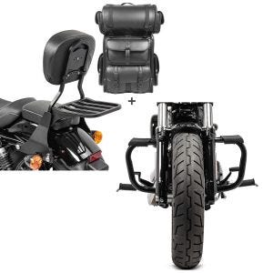 Set: Sissybar SB1 + Hecktasche LX für Harley Sportster 883 Iron 09-20 abnehmbar mit Gepäckträger Craftride schwarz + Sturzbügel für Harley Davidson Sportster 883 Iron (XL 883 N) 09-20 Craftride Mustache schwarz_1