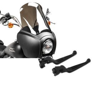 Set: Frontverkleidung für Harley Dyna Street Bob 06-17 Craftride MG5 mit Scheibe schwarz-matt rauchgrau + Bremshebel und Kupplungshebel-Set Stripe für Harley Davidson Dyna Street Bob 06-17 schwarz Craftride_1