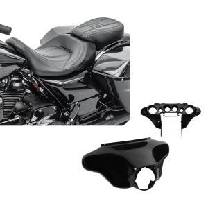 Set: Sitzbank für Harley CVO Street Glide 11-21 Komfortsitzbank Craftride CV schwarz + Batwing Verkleidung für Harley Davidson CVO Street Glide 11-13 Craftride Innen und Aussen schwarz_1