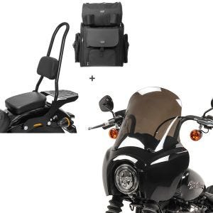 Set: Sissybar CSXL + Hecktasche für Harley Softail Street Bob 18-21 abnehmbar mit Gepäckträger Craftride + Lampenmaske MG5 für Harley Softail Street Bob 18-20 Lampen Verkleidung rauchgrau Craftride_1