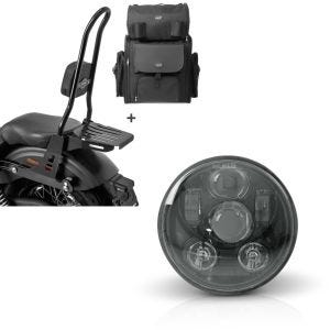 Set: Sissybar CSXL + Hecktasche für Harley Dyna Street Bob 09-17, Low Rider S abnehmbar mit Gepäckträger Craftride + Hauptscheinwerfer LED 5,75 Zoll für Harley Dyna Street Bob 06-17 schwarz von Craftride_1