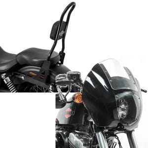 Set: Sissybar Harley Davidson Dyna Super Glide Custom 06-15 Craftride Fast Rider-L schwarz + Lampenmaske für Harley Dyna Super Glide / Custom Lichtmaske Craftride Q1 klar_1