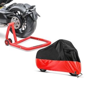 Set: Einarmständer Ducati Multistrada 1200 10-17 Montageständer ConStands Single-One rot + Abdeckplane Ducati Multistrada 1200 / S / Enduro Craftride XXL in schwarz-rot_1