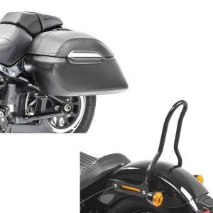 Set: Seitenkoffer Set Harley Softail Street Bob Craftride K3 33Ltr in schwarz + Sissybar für Harley Davidson Softail 18-21 Craftride Tampa S schwarz_1