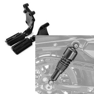 Set: Sozius Fussrasten Set mit Halter für Harley Sportster 883 Iron 14-20 BL1 Craftride + Stoßdämpfer 10,5 Zoll Harley Sportster 883 Iron 09-20 Federbeine von Craftride schwarz_1