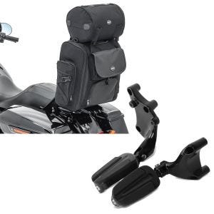 Set: Sissybar Tasche für Harley Sportster Forty-Eight 48 / Special Hecktasche Craftride SXL mit Gepäckrolle + Sozius Fußrasten für Harley Sportster Forty-Eight 48 Special 18-20 Craftride mit Halter in schwarz_1