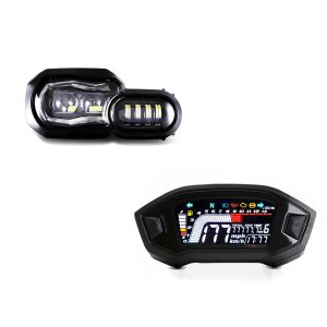 Set: LED Scheinwerfer für BMW F 650 GS 08-12 Hauptscheinwerfer mit ECE Lumitecs QL2 + Digital Tachometer für BMW F 650 / GS Zaddox SM6_1