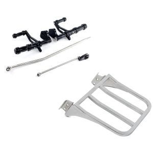 Set: Vorverlegte Fußrastenanlage für Harley Davidson Dyna 00-13 Craftride schwarz + Gepäckträger für Harley Dyna Super Glide Custom 06-15 chrom Craftride_1