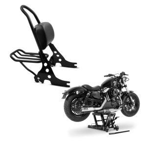 Set: Sissybar Harley Davidson Sportster Forty-Eight 48 10-20 Craftride Fast Rider-M inkl. Gepäckträger schwarz + Hebebühne Harley Davidson Sportster Forty-Eight 48 Motorradheber ConStands Mid-Lift L in blau_1