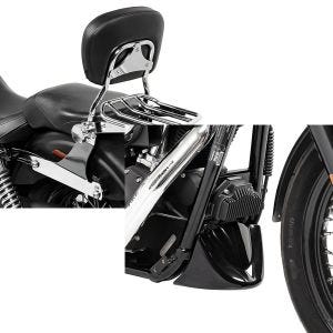 Set: Sissybar Harley Dyna Super Glide Custom 06-15 Craftride Fast Driver-M Flex inkl. Gepäckträger chrom + Bugspoiler für Harley Dyna Super Glide Custom 06-15 Craftride_1