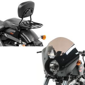 Set: Sissybar Harley Dyna Modelle 2006-2017 Craftride Fast Driver-M Flex inkl. Gepäckträger schwarz + Verkleidung für Harley Dyna Super Glide Custom 06-15 Lampenmaske Craftride Gauntlet MG4_1