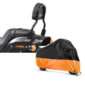 Set: Sissy Bar CL Fix für Harley Fat Bob / 114 18-21 schwarz Craftride + Abdeckplane Harley Softail Street Bob / Fat Bob / 114 Craftride XXL in schwarz-orange_1
