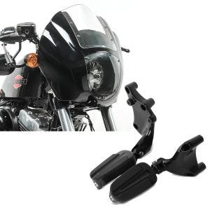 Set: Lampenmaske für Harley Sportster 1200 Custom / Iron Lichtmaske Craftride Q1 klar + Sozius Fußrasten für Harley Sportster 1200 Iron 18-20 Craftride mit Halter in schwarz_1