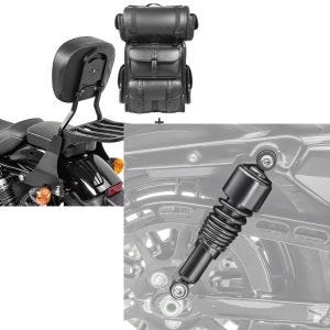 Set: Sissybar SB1 + Hecktasche LX für Harley Sportster 883 Iron 09-20 abnehmbar mit Gepäckträger Craftride schwarz + Stoßdämpfer 10,5 Zoll Harley Sportster 883 Iron 09-20 Federbeine von Craftride schwarz_1