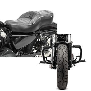 Set: Doppel Sitzbank für Harley Sportster 883 Iron 09-20 VM2 Sitz Craftride + Sturzbügel für Harley Davidson Sportster 883 Iron (XL 883 N) 09-20 Craftride Mustache schwarz_1