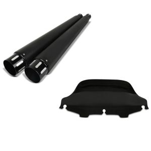Set: Auspuff Schalldämpfer TP1 für Harley Davidson Electra Glide Ultra Classic 95-16 schwarz Craftride + Windschild Wave 8" für Harley-Davidson Electra-Street Glide 96-13 schwarz Craftride_1