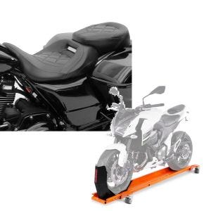 Set: Sitzbank für Harley CVO Limited 14-21 Craftride RH3 schwarz + Rangierschiene Harley CVO Limited ConStands Smart-Mover mit Wippe orange_1