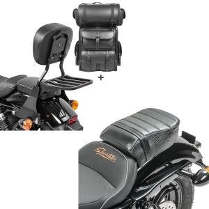 Set: Sissybar SB1 + Hecktasche LX für Harley Sportster 883 Iron 09-20 abnehmbar mit Gepäckträger Craftride schwarz + Sozius Sitz mit Polsterung für Harley Sportster Forty-Eight 48/ 883 Iron Craftride_1