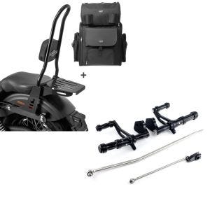 Set: Sissybar CSXL + Hecktasche für Harley Dyna Street Bob 09-17, Low Rider S abnehmbar mit Gepäckträger Craftride + Vorverlegte Fußrastenanlage für Harley Dyna Street Bob 06-17 Craftride schwarz_1