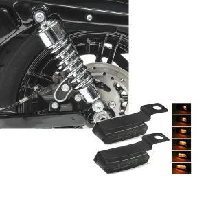 Set: Stoßdämpfer 10,5 Zoll Harley Sportster 1200 Iron 18-20 Federbeine von Craftride chrom + Lenkerblinker für Harley Davidson Sportster 1200 Iron / Low Lauflicht Blinker LED Lumitecs TS4 getönt_1