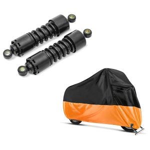 Set: Stoßdämpfer 11 Zoll Harley V-Rod Muscle Federbeine von Craftride schwarz + Abdeckplane Harley Street Rod 750 - V-Rod / Muscle Craftride XXL in schwarz-orange_1