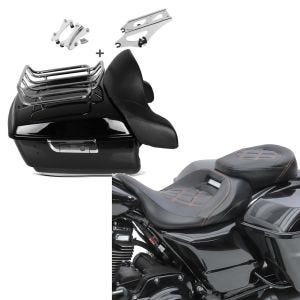 Set: Topcase für Harley Road Glide Special 15-21 Craftride King Set inkl. Docking Kit + Sitzbank für Harley Road Glide Special 15-21 Komfortsitzbank Craftride RH3 schwarz-orange_1