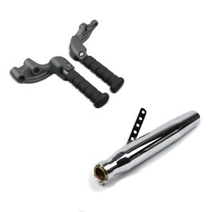 Set: Sozius Fussrasten Set mit Halter für Indian Scout, Sixty, Bobber 15-19 Craftride + Craftride Endschalldämpfer Indian Scout / Bobber / Sixty Cafe Racer Tapered chrom_1