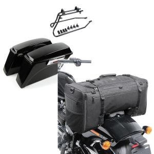 Set: Seitenkoffer für Harley Davidson Fat Boy 90-17 Craftride inkl. Kofferträger schwarz + Hecktasche für Harley Fat Boy / 114 SQ1 Craftride 52l schwarz_1