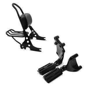 Set: Sissybar Harley Davidson Sportster 883 Iron 09-20 Craftride Fast Rider-M inkl. Gepäckträger schwarz + Sozius Fussrasten Set mit Halter für Harley Sportster 883 Iron 14-20 BL1 Craftride_1