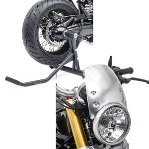 Set: Einarmständer BMW R NineT Pure 17-21 Montageständer ConStands Single-Racing schwarz matt + Windschild für BMW R NineT Pure 17-21 Craftride CW9 silber_1