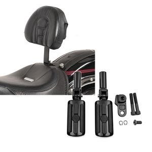 Set: Fahrer Rückenlehne Tech für Harley Davidson Softail Modelle 07-17 Craftride + Sozius Fussrasten Set für Harley Davidson Softail Slim 12-17 mit Fussrastenhalter Craftride S-D1_1