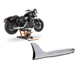 Set: Hebebühne Harley Davidson Springer Classic ConStands Mid-Lift L in orange + Craftride Auspuff Harley Springer Classic rechts Fishtail chrom_1