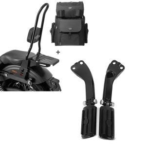 Set: Sissybar CSXL + Hecktasche für Harley Dyna Street Bob 09-17, Low Rider S abnehmbar mit Gepäckträger Craftride + Sozius Fussrasten Set mit Halter für Harley Dyna Street Bob 06-17 BL1 schwarz Craftride_1