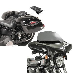 Set: Seitenkoffer Set Yamaha XVS 1300 A Midnight Star Craftride Delaware 33Ltr inkl Haltesatz schwarz + Batwing Verkleidung für Yamaha XVS 1300 A Midnight Star Craftride mit Windschild rauchgrau_1