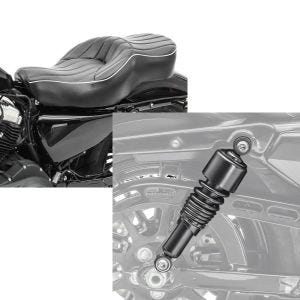 Set: Doppel Sitzbank für Harley Sportster 883 Iron 09-20 VM2 Sitz Craftride + Stoßdämpfer 10,5 Zoll Harley Sportster 883 Iron 09-20 Federbeine von Craftride schwarz_1