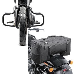 Set: Sturzbügel für Harley Davidson Dyna Fat Bob 08-17 Craftride Mustache schwarz + Hecktasche für Harley Dyna Fat Bob SQ1 Craftride 52l schwarz_1