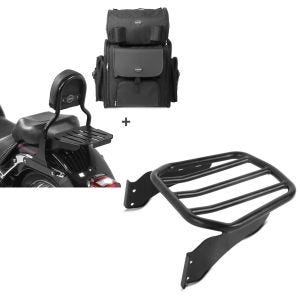Set: Sissy Bar CL Fix + Hecktasche XL für Harley Fat Boy 07-17 mit Gepäckträger schwarz Craftride + Gepäckträger für Harley-Davidson Softail 06-17 schwarz Craftride_1