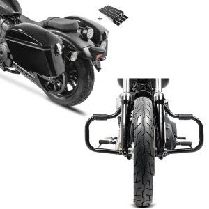 Set: Seitenkoffer Set für Harley Dyna Fat Bob Craftride Dallas 23Ltr mit Haltesatz + Sturzbügel für Harley Davidson Dyna Fat Bob 08-17 Craftride Mustache schwarz_1