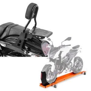 Set: Sissybar Harley Davidson Dyna Fat Bob 10-17 Craftride Fast Driver-M inkl. Gepäckträger schwarz + Rangierschiene Harley Dyna Fat Bob ConStands Smart-Mover mit Wippe orange_1