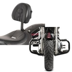 Set: Fahrer Rückenlehne Tech für Harley Davidson Softail Modelle 07-17 Craftride + Sturzbügel für Harley Davidson Fat Boy Special 2010-2017 Craftride Mustache schwarz_1