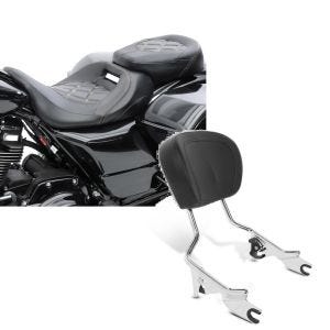 Set: Sitzbank für Harley Road King 09-21 Craftride RH3 schwarz-weiß + Sissybar Harley Road King 09-21 Craftride Fast Driver-M chrom_1