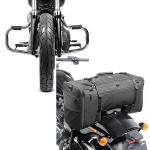 Set: Sturzbügel für Harley Davidson Dyna Fat Bob 08-17 Craftride Mustache chrom + Hecktasche für Harley Dyna Fat Bob SQ1 Craftride 52l schwarz_1