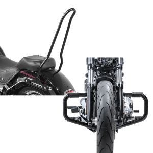 Set: Sissybar für Harley Davidson Fat Boy 00-17 Tampa schwarz Craftride + Sturzbügel Mustache II für Harley Fat Boy 00-17 schwarz_1
