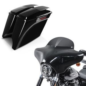 Set: Seitenkoffer Stretched für Harley Road King (FLHR/I) 94-13 Lautsprecher Latch Black Craftride + Batwing Verkleidung BD8 für Harley Davidson Road King / Classic Craftride_1