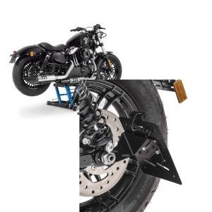 Set: Hebebühne Harley Davidson Sportster Forty-Eight 48 Motorradheber ConStands Mid-Lift L in blau + Kennzeichenhalter seitlich S für Harley Sportster Forty-Eight 48 10-20 schwarz Craftride_1