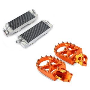 Set: Kühler Radiator für KTM EXC 125 / 200 97-07 rechts links (Paar) + MMX Fußrasten für KTM 125 EXC / SX / 85 SX Xdure FF5 orange_1