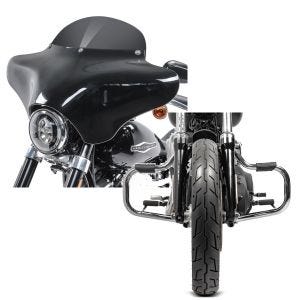 Set: Batwing Verkleidung BD8 für Harley Davidson Dyna Switchback / Wide Glide Craftride + Sturzbügel für Harley Davidson Dyna Wide Glide 06-17 Craftride Mustache chrom_1