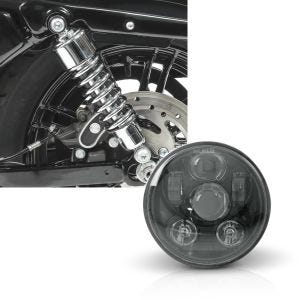 Set: Stoßdämpfer 10,5 Zoll Harley Sportster 1200 Iron 18-20 Federbeine von Craftride chrom + Hauptscheinwerfer LED 5,75 Zoll für Harley Sportster 1200 Iron 18-20 schwarz von Craftride_1