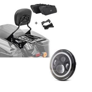 Set: Sissybar + Gepäckträger + Seitenkoffer Innentaschen AW für Harley Street Glide Special 15-19 schwarz Craftride + LED Scheinwerfer 7" für Harley Davidson Street Glide / Special DRL Craftride schwarz_1