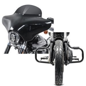 Set: Batwing Verkleidung BD8 für Harley Davidson Dyna Switchback / Wide Glide Craftride + Sturzbügel für Harley Davidson Dyna Switchback 12-16 Craftride Mustache schwarz_1